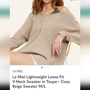 LA MIEL Off-Shoulder Taupe Sweater M/L Nwot